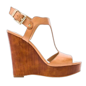 Vince Camuto Mathis Tan Brown Leather Wedge Sandal Heels Shoes - Size 9.5